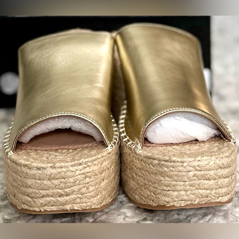 NWT Aqua Jacy Gold Leather Espadrille Platform Wedges — 7.5 | Summer Staple - Picture 8 of 14